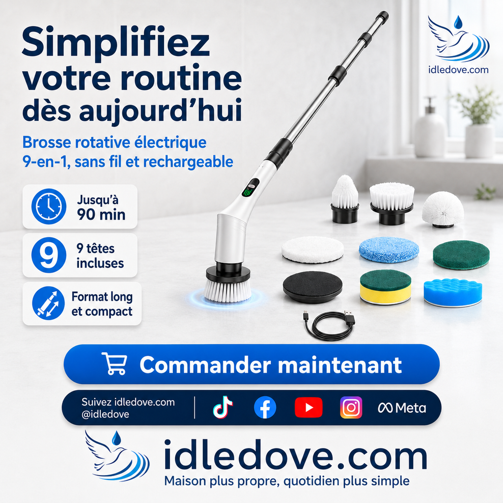 🧼 -50% | Brosse de nettoyage électrique rotative améliorée avec écran LED – Nettoyage puissant et pratique