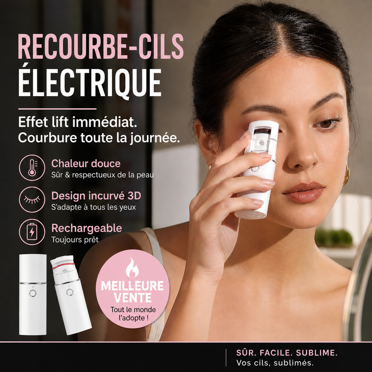 💖 ⏳ -50% | Recourbe-cils chauffant électrique rechargeable – Des cils naturellement recourbés