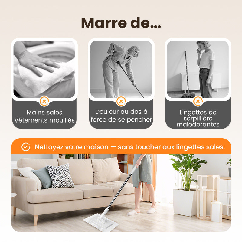 🧹 60% DE RÉDUCTION! 💧 Serpillère Réutilisable – Pince Biomimétique Auto-Serrante, Manche Télescopique & Rotation 360° ✨