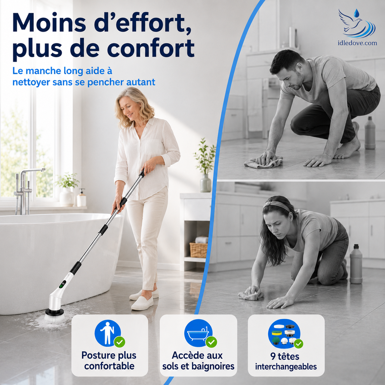 🧼 -50% | Brosse de nettoyage électrique rotative améliorée avec écran LED – Nettoyage puissant et pratique