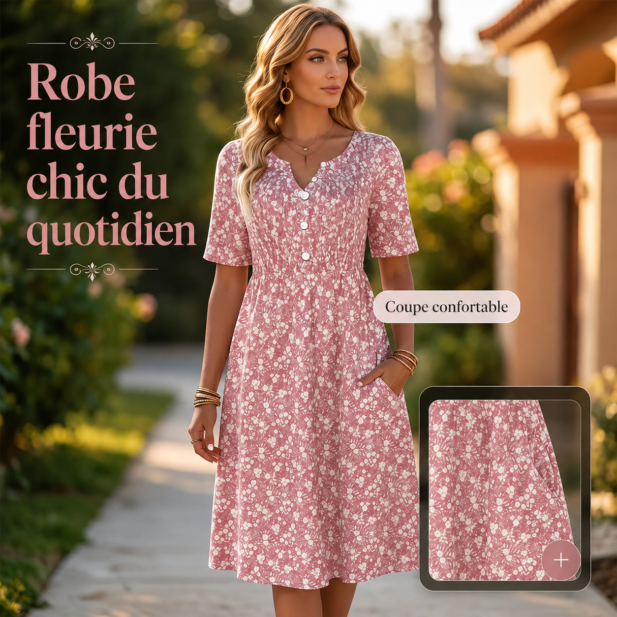 🌸 -50% | Robe décontractée à col V pour femme – Imprimé tendance avec poches👗