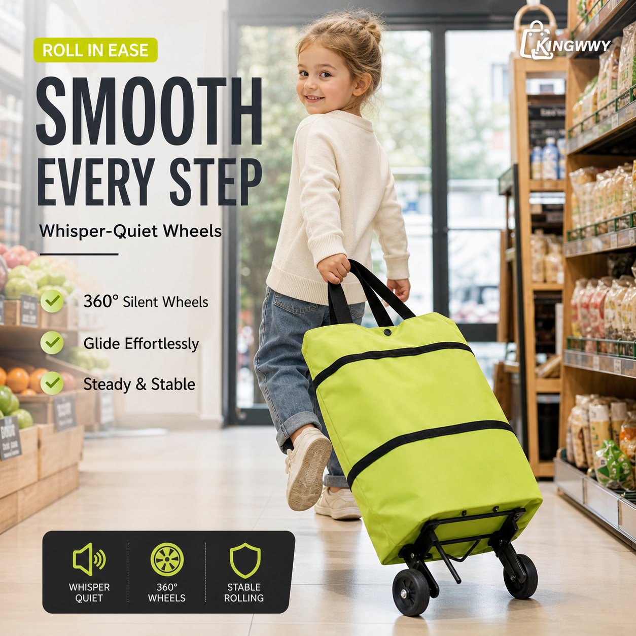 🛒🔥 Chariot de courses 2 en 1 pliable léger et résistant, transport facile pour supermarché et déplacement quotidien ✨