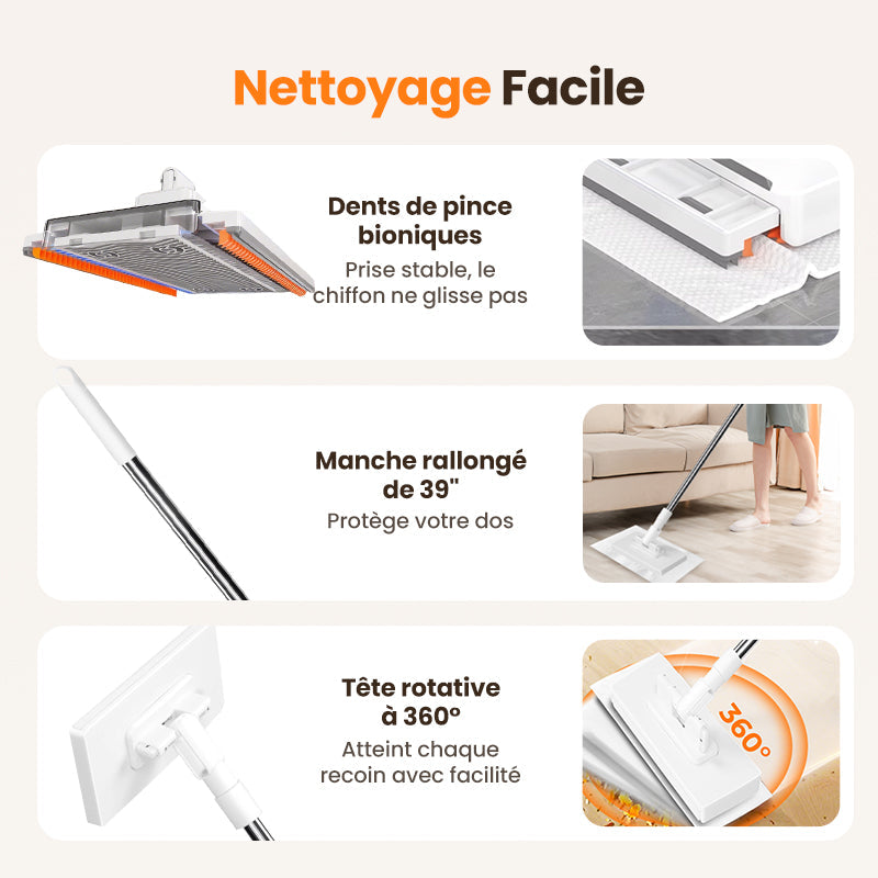 🧹 60% DE RÉDUCTION! 💧 Serpillère Réutilisable – Pince Biomimétique Auto-Serrante, Manche Télescopique & Rotation 360° ✨