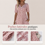 🌸 -50% | Robe décontractée à col V pour femme – Imprimé tendance avec poches👗