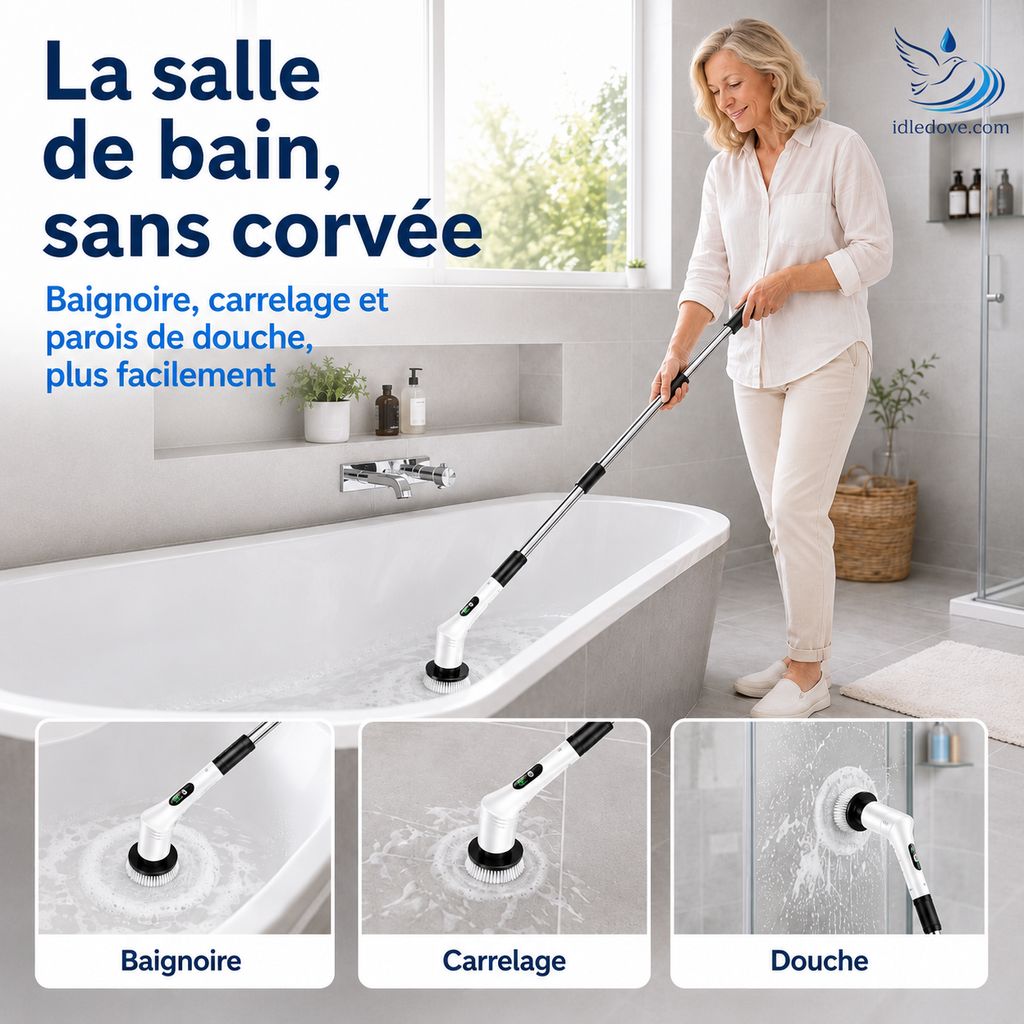 🧼 -50% | Brosse de nettoyage électrique rotative améliorée avec écran LED – Nettoyage puissant et pratique