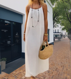 💐 PROMO LIMITÉE -50% ! 🌸 Robe Longue Décontractée Femme – Dos Nu Nœud, Bretelles Réglables & Coupe Ample – 6 Couleurs Disponibles de S à 2XL 👡✨