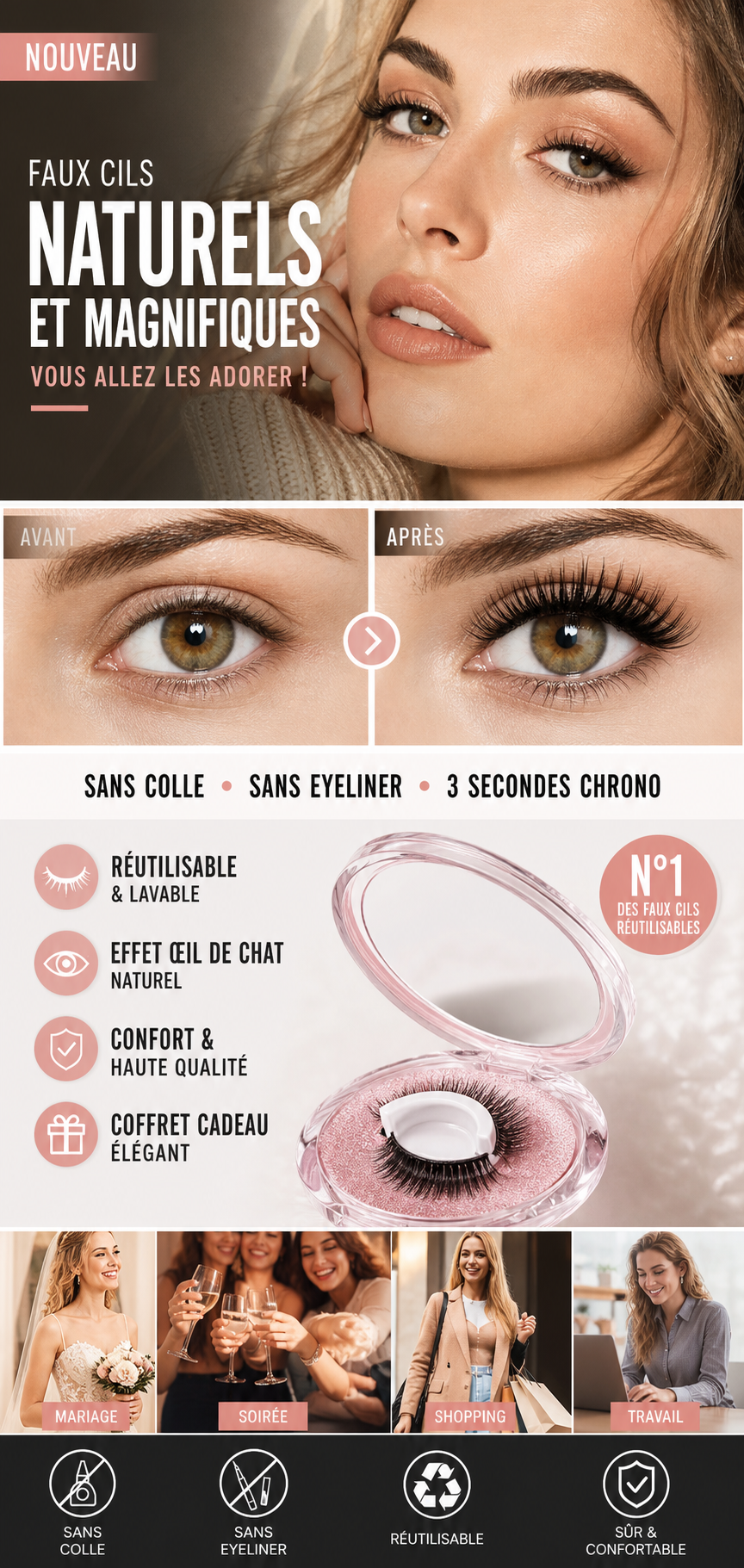 ✨ Soldes 2026 — Plus de 49 000 Vendus ! 👀 Cils Auto-Adhésifs Réutilisables — Sans Colle, Application 3 Secondes