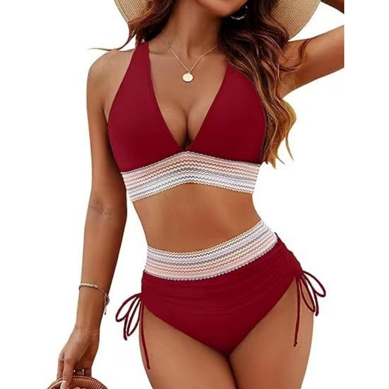 👙Ensemble de bikini très cintré avec contrôle du ventre et design en blocs de couleur