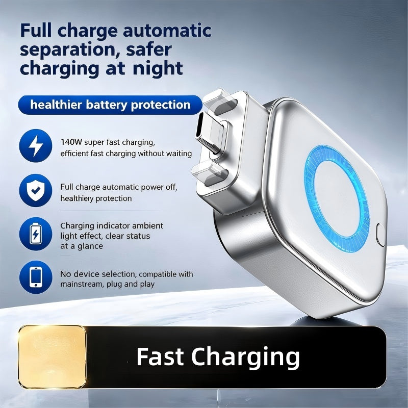 📢📢40 % DE RÉDUCTION !! ⏰ Chargeur Rapide 140W avec Arrêt Automatique IA – USB-C PD 3.1, Protection Intelligente, Voyant Lumineux, Compatible iPhone, MacBook, Tablettes 🔋