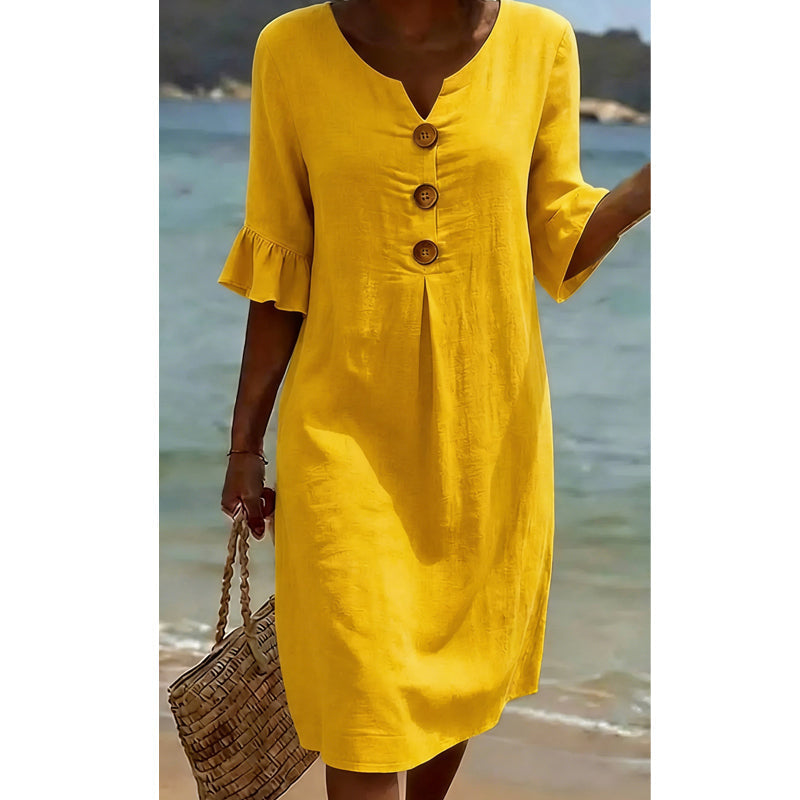 👗Robe en coton pour femme – couleur unie, confortable et respirante – idéale au quotidien, à la plage et pour les loisirs – coupe légère et décontractée