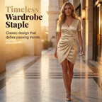 👗✨ Robe moulante plissée à encolure en V, idéale pour les dîners de gala et les soirées