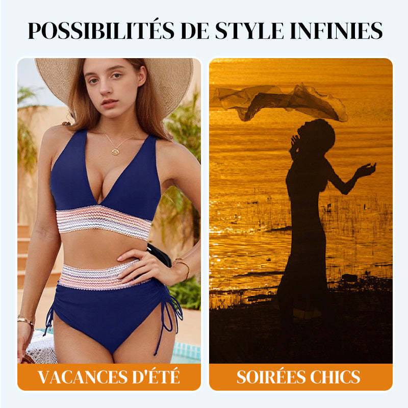 🔥Buy 2 get free shipping💃High Waisted Tummy Control Color Block Bikini Set