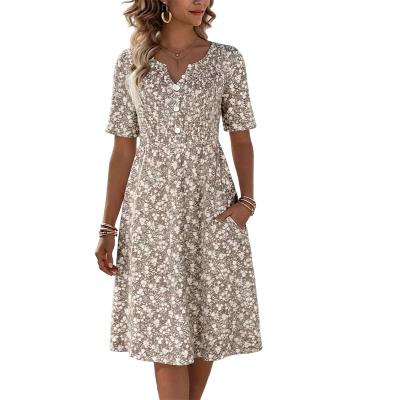 🌸 -50% | Robe décontractée à col V pour femme – Imprimé tendance avec poches👗
