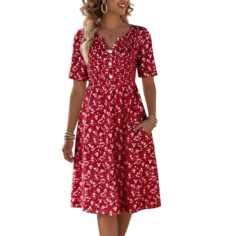 🌸 -50% | Robe décontractée à col V pour femme – Imprimé tendance avec poches👗