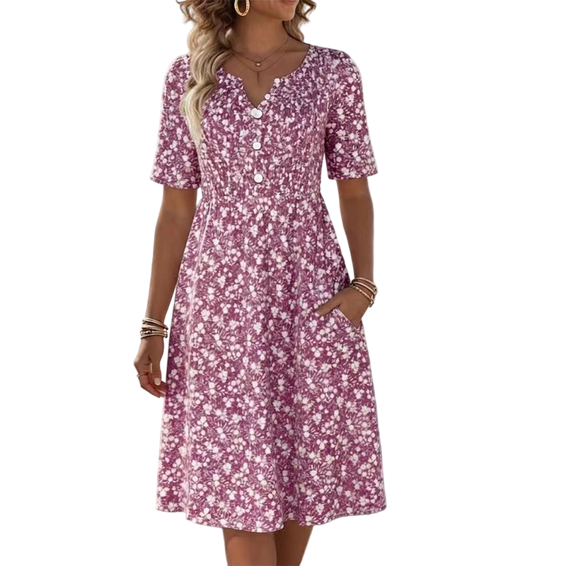 🌸 -50% | Robe décontractée à col V pour femme – Imprimé tendance avec poches👗