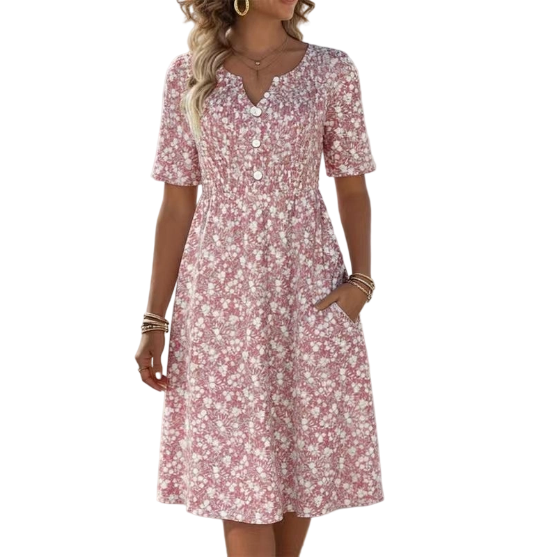 🌸 -50% | Robe décontractée à col V pour femme – Imprimé tendance avec poches👗