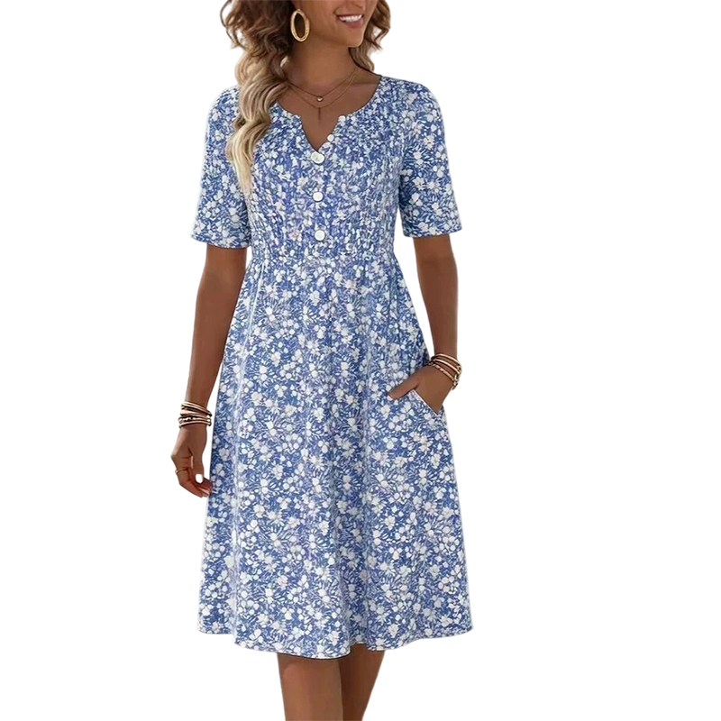 🌸 -50% | Robe décontractée à col V pour femme – Imprimé tendance avec poches👗