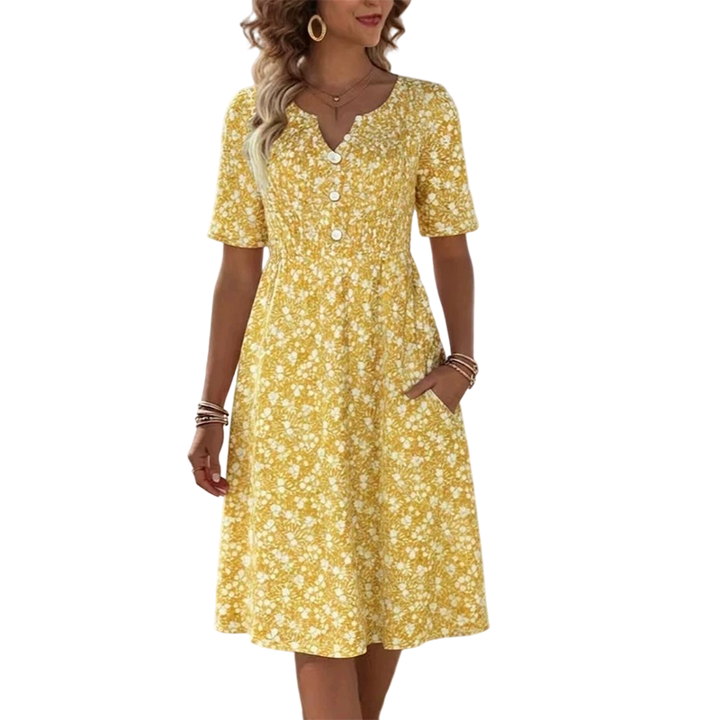 🌸 -50% | Robe décontractée à col V pour femme – Imprimé tendance avec poches👗