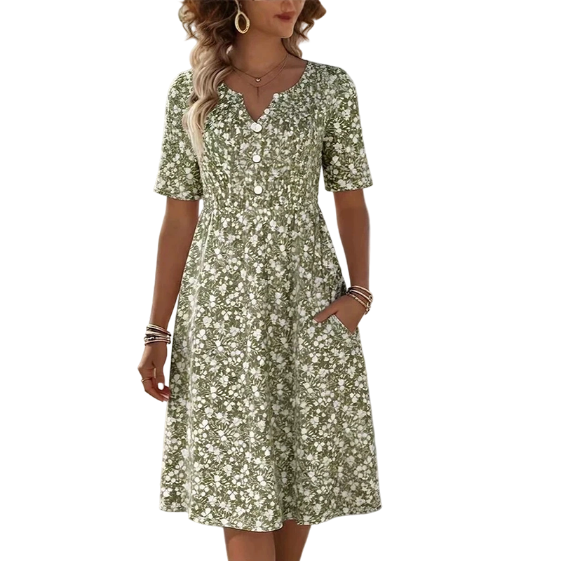 🌸 -50% | Robe décontractée à col V pour femme – Imprimé tendance avec poches👗