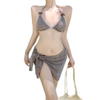👙 -50% |🔥 Ensemble bikini 3 pièces pour femme avec jupe portefeuille –💕 Carreaux marron & dos nu