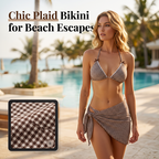 👙 -50% |🔥 Ensemble bikini 3 pièces pour femme avec jupe portefeuille –💕 Carreaux marron & dos nu