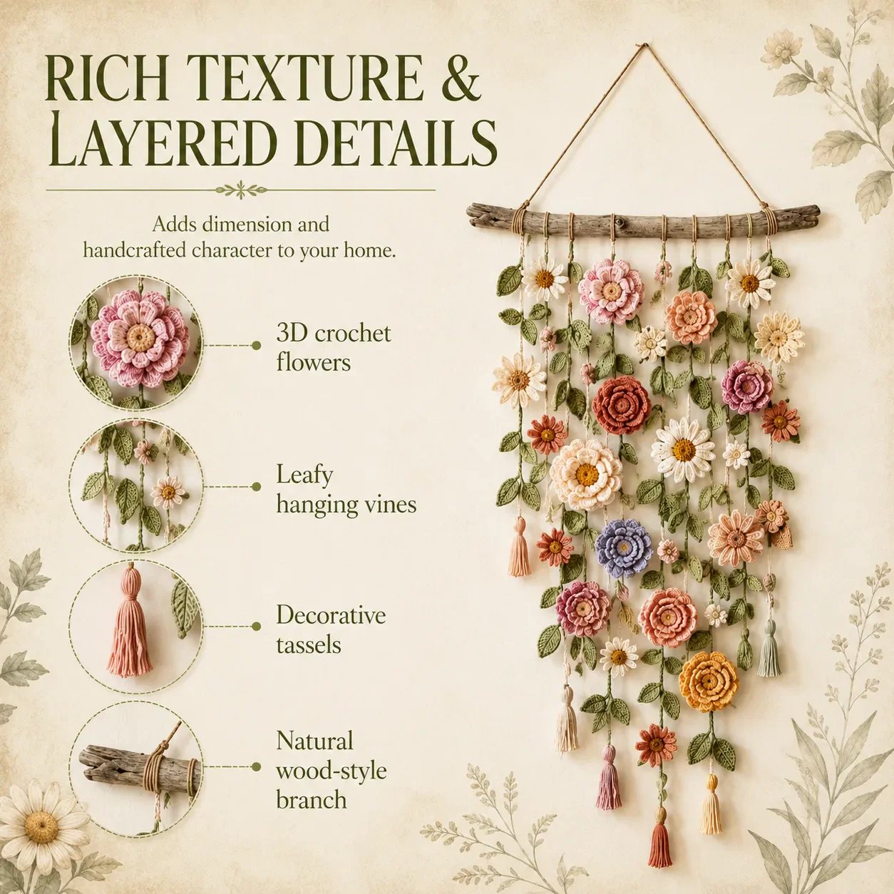 🌷 Fleur crochetée murale – Offre spéciale, dernier jour ! 💐
