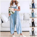 🔥Vente limitée à 50 % de réduction💕Salopette en denim déchirée pour femmes, mignonne et décontractée, avec boutons