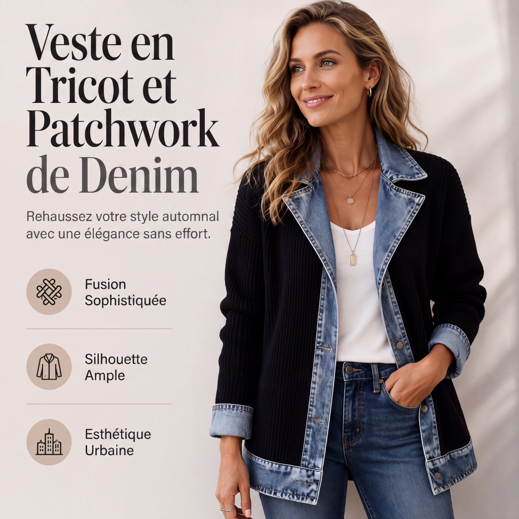 ⌛Dernier jour -50%🔥🧥Veste Femme en Maille & Denim🎁