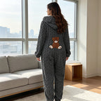 🌙 OFFRE LIMITÉE -50% ! 💕 Pyjama une-pièce à capuche motif ours mignon pour femme