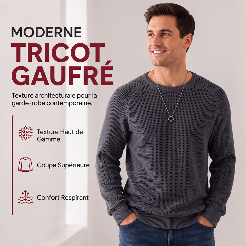 Pull moderne en maille gaufrée pour homme