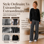 Ensemble décontracté femme : haut col rond et pantalon imprimé