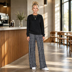 Ensemble décontracté femme : haut col rond et pantalon imprimé