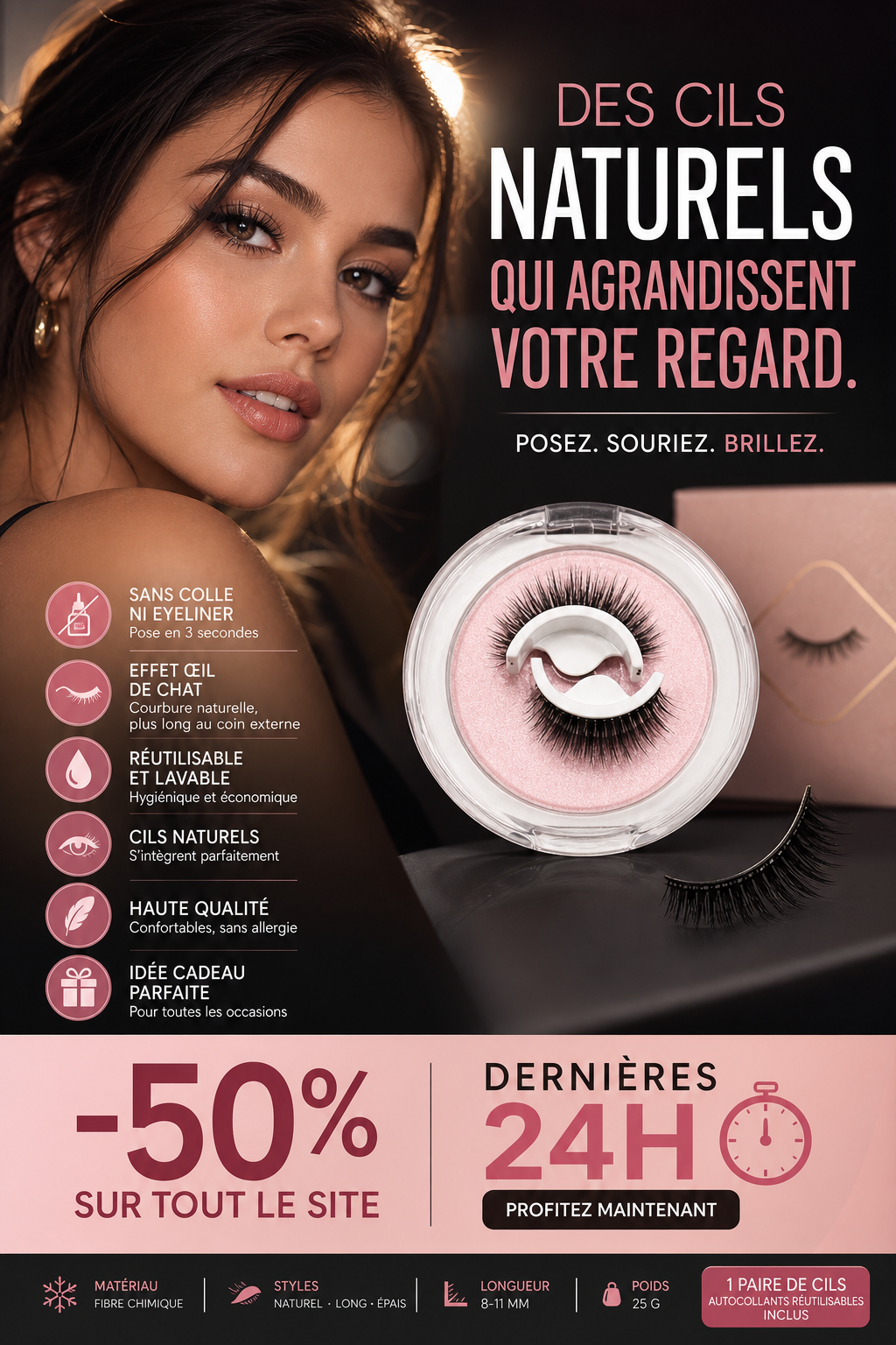 ✨ Soldes 2026 — Plus de 49 000 Vendus ! 👀 Cils Auto-Adhésifs Réutilisables — Sans Colle, Application 3 Secondes